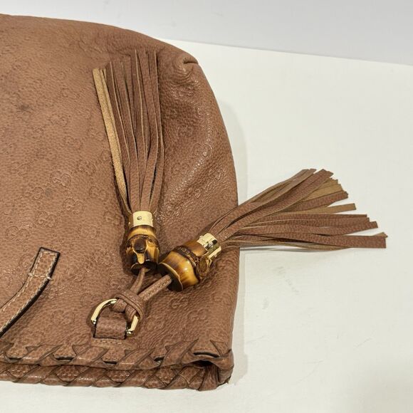 Authentic GUCCI Bamboo Guccissima Leather Tote Bag Brown Tassel 218780 - Picture 9 of 14